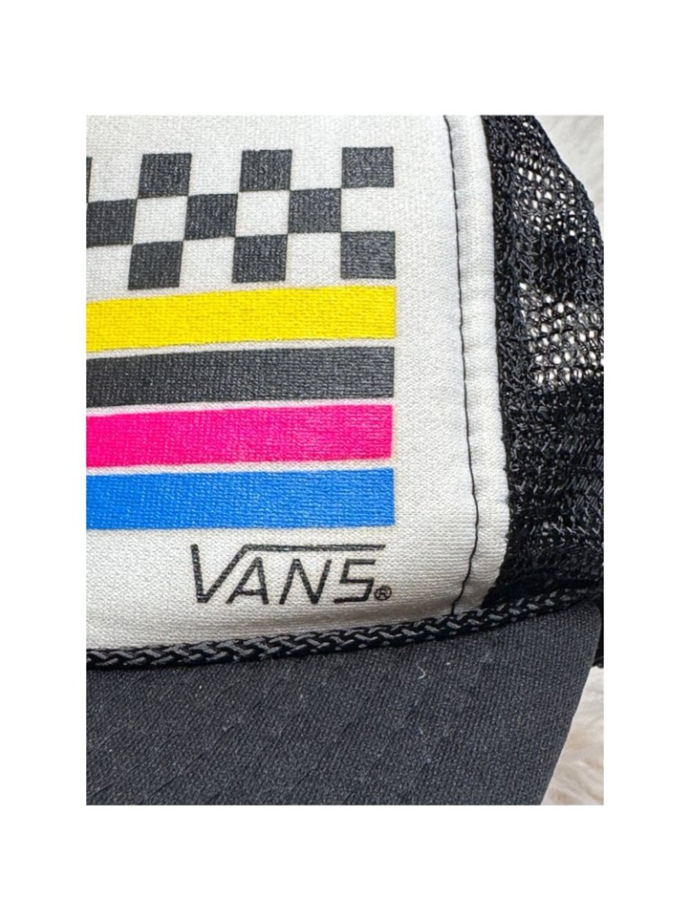 Vintage Vans Hat Trucker Snapback Cap Checkered Black Otto Skateboard Surf - Picture 4 of 8
